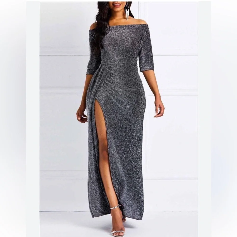 Gray maxi Occassion Dress - Picture 1 of 15